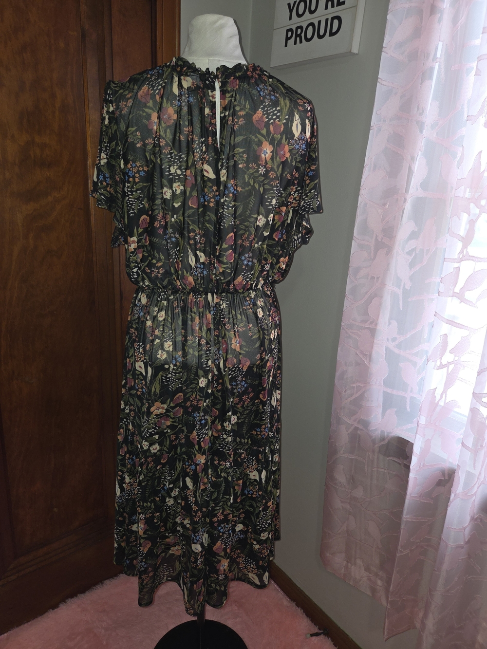 Ava & Viv Olive Green And Brown Floral Midi Dress with Flutter Sleeves - Picture 2 of 6